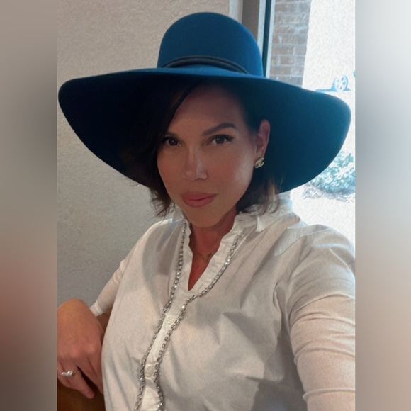 Hermes blue extra wide brim rope hat 100% rabbit hair felt 58CM - Picture 13 of 17